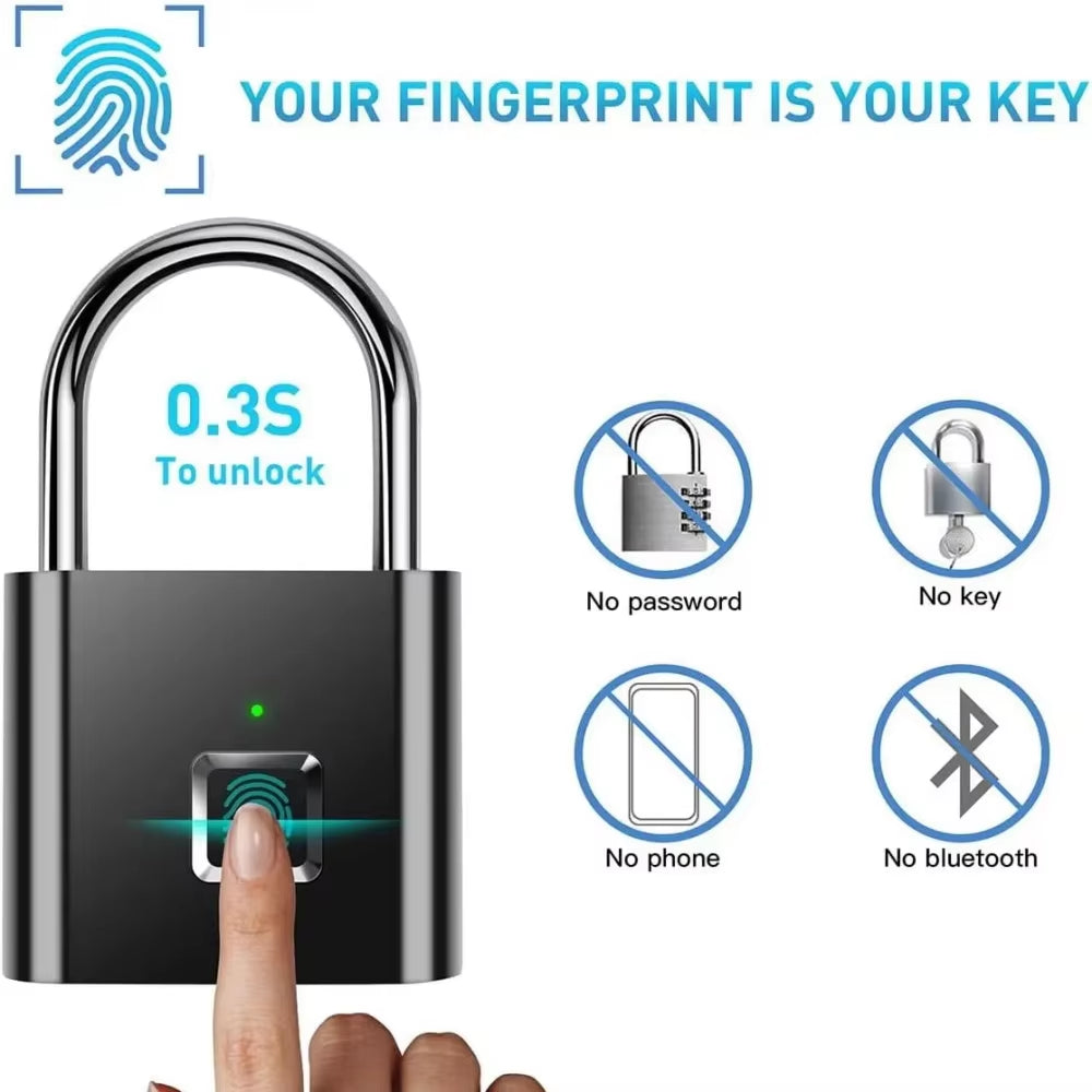 Fingerprint Lock Keyless Waterproof Anti-Theft Smart Lock Fingerprint Padlock Zinc Alloy Intelligent Safety Electronic Doorlock