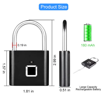 Fingerprint Lock Keyless Waterproof Anti-Theft Smart Lock Fingerprint Padlock Zinc Alloy Intelligent Safety Electronic Doorlock