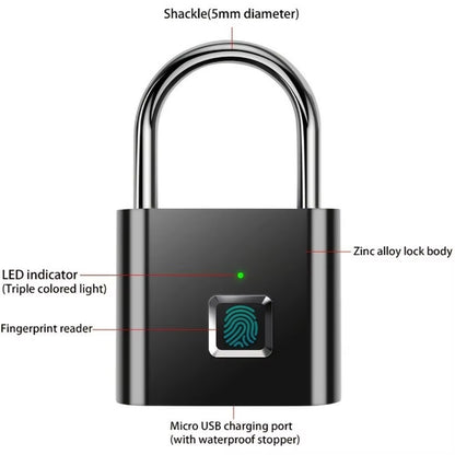Fingerprint Lock Keyless Waterproof Anti-Theft Smart Lock Fingerprint Padlock Zinc Alloy Intelligent Safety Electronic Doorlock